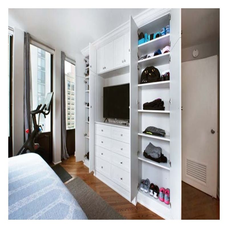 Contemporary Design Black Glass Door Panel Solid Wood Bedroom Wardrobe for Apartment