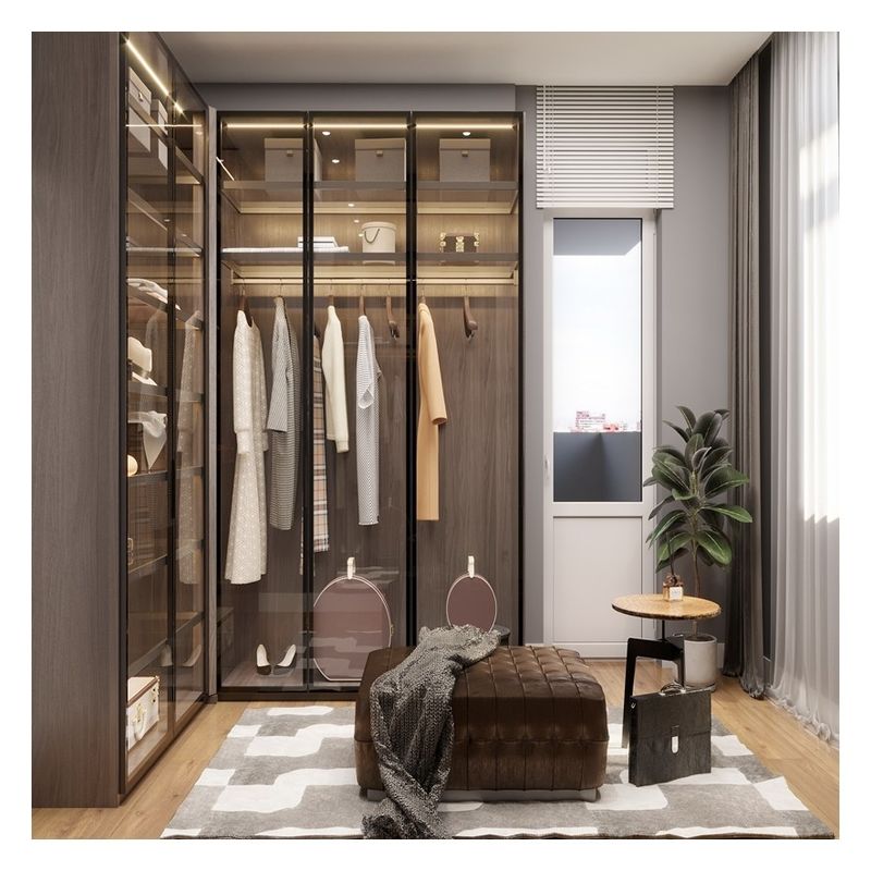 Elegant Glass Wardrobe With Led Light For Customer's Drawings Advantage Wooden Wardrobes