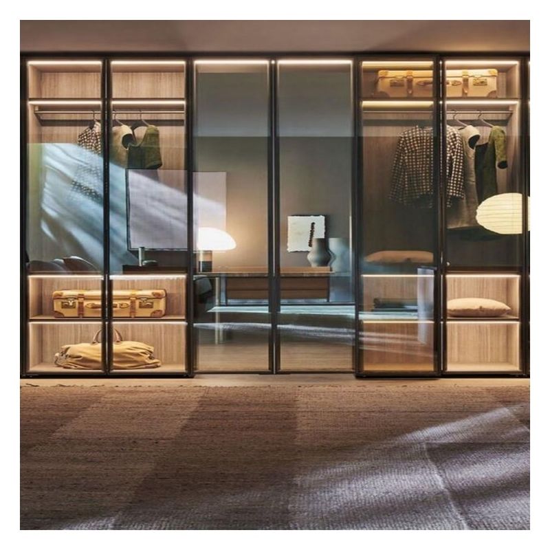 Elegant Glass Wardrobe With Led Light For Customer's Drawings Advantage Wooden Wardrobes