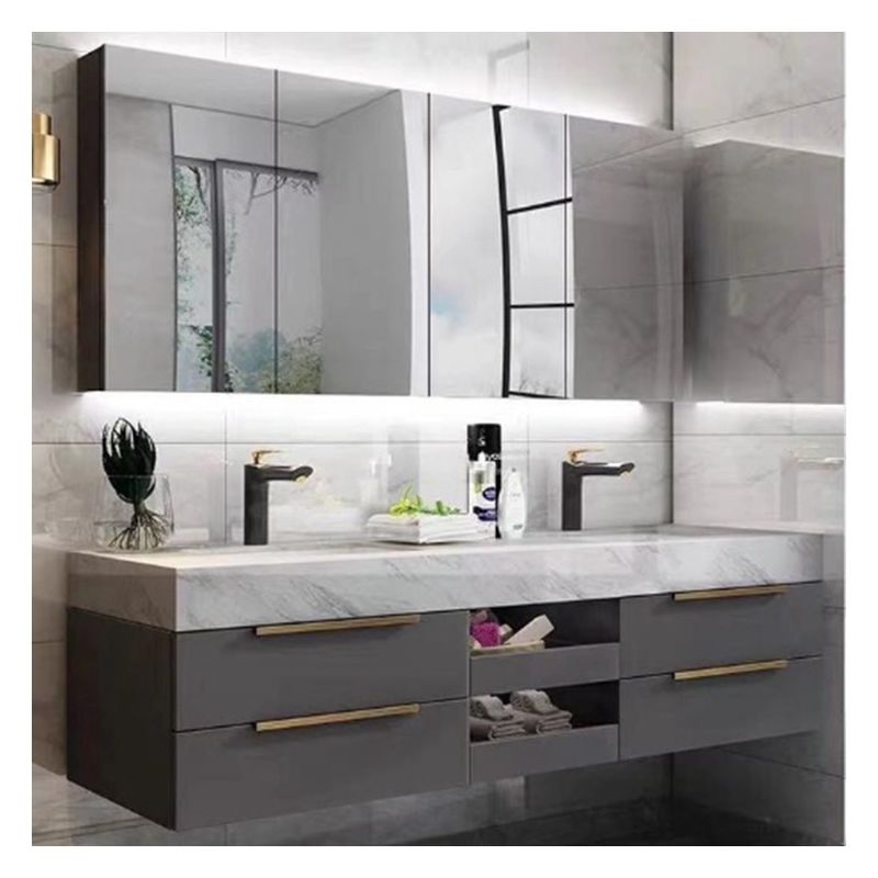 Artificial Quartz Top Wall Mounted Vanity in EUROPEAN Design Style for Apartment Design