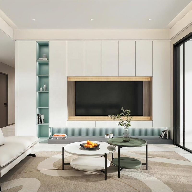 2022 Home Interior Wall Decorating Ideas Modern Living Room Wood PANEL TV Cabinet Design