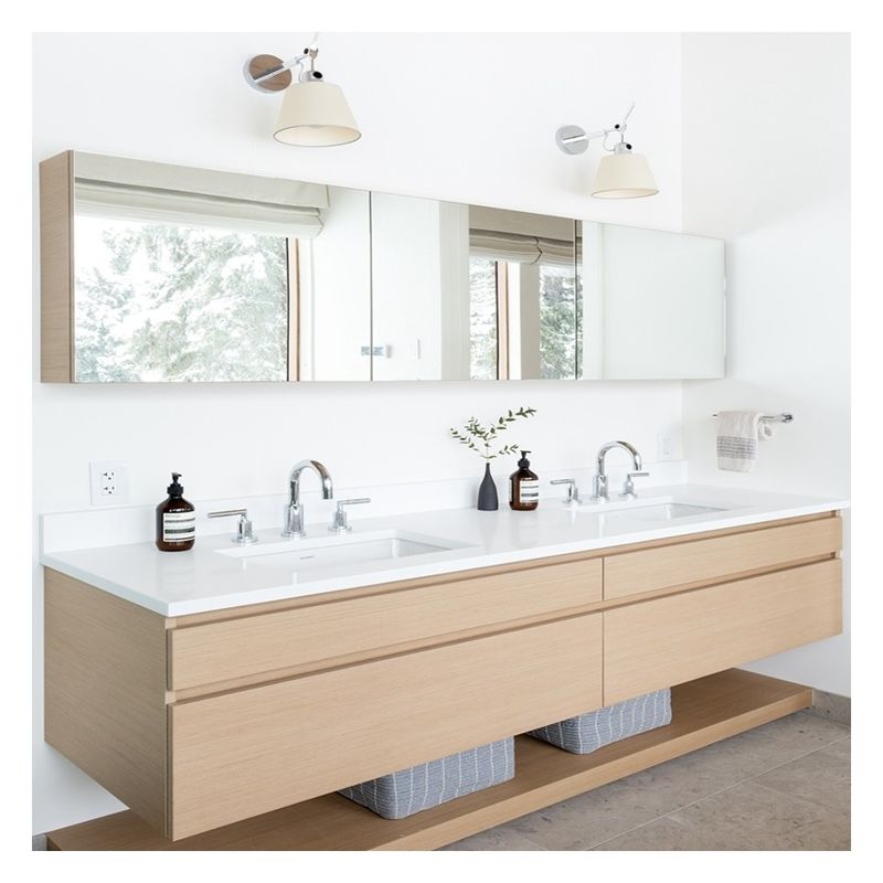 Modern Design Dark Wood Grain Bathroom Cabinet with Wall Mount and Plywood Door Panel