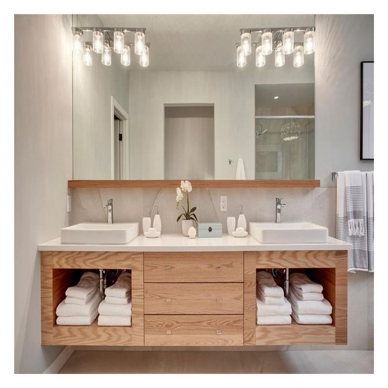 Modern Design Dark Wood Grain Bathroom Cabinet with Wall Mount and Plywood Door Panel