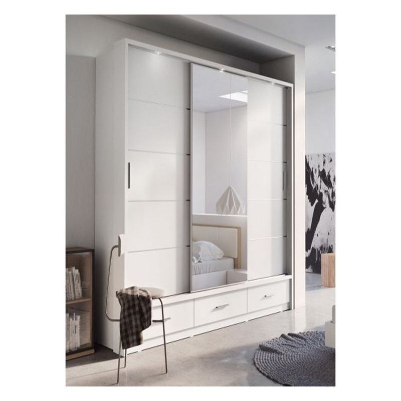 Modern Design Custom Clothes Wardrobe with Black Glass Door Panel and Mirror Lacquer