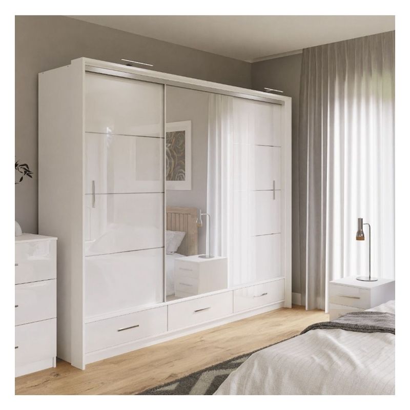 Modern Design Custom Clothes Wardrobe with Black Glass Door Panel and Mirror Lacquer