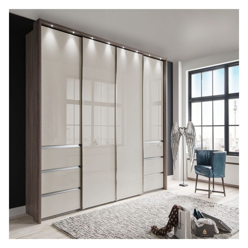 Modern Design Custom Clothes Wardrobe with Black Glass Door Panel and Mirror Lacquer