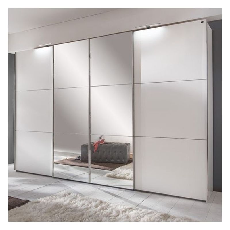 Modern Design Custom Clothes Wardrobe with Black Glass Door Panel and Mirror Lacquer