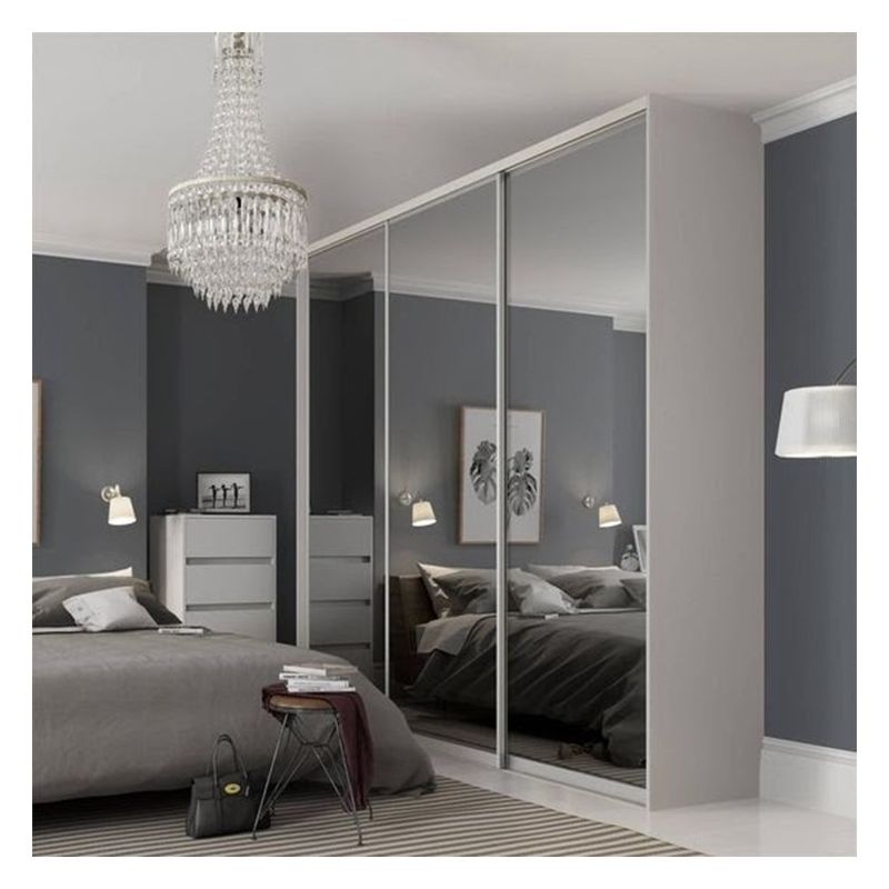 Modern Design Custom Clothes Wardrobe with Black Glass Door Panel and Mirror Lacquer