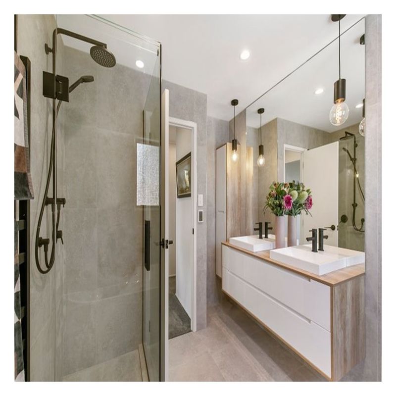 Customized Color High Gloss Acrylic Bathroom Cabinet with Double Sink and Wall Mount