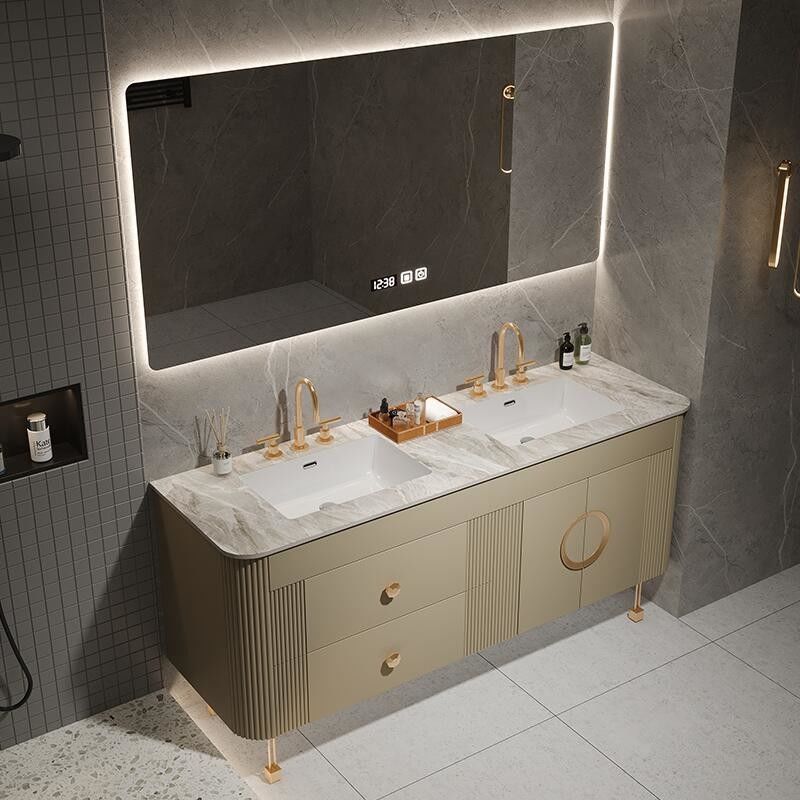 CAD/3D American Style Modern Design Floor PVC Particleboard Bathroom Vanity Cabinet with Sink
