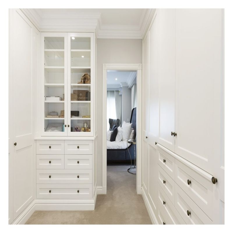 European Solid Wood Walk In Closet Cabinets Customized for Home Bedroom Set Furniture