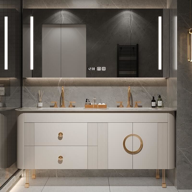 CAD/3D American Style Modern Design Floor PVC Particleboard Bathroom Vanity Cabinet with Sink