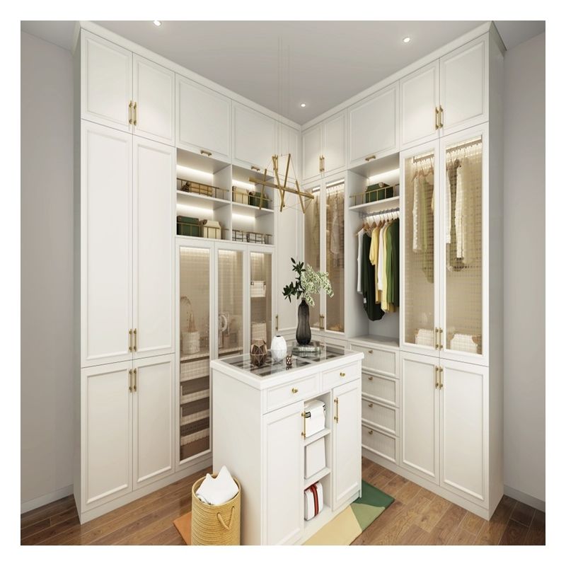 European Solid Wood Walk In Closet Cabinets Customized for Home Bedroom Set Furniture