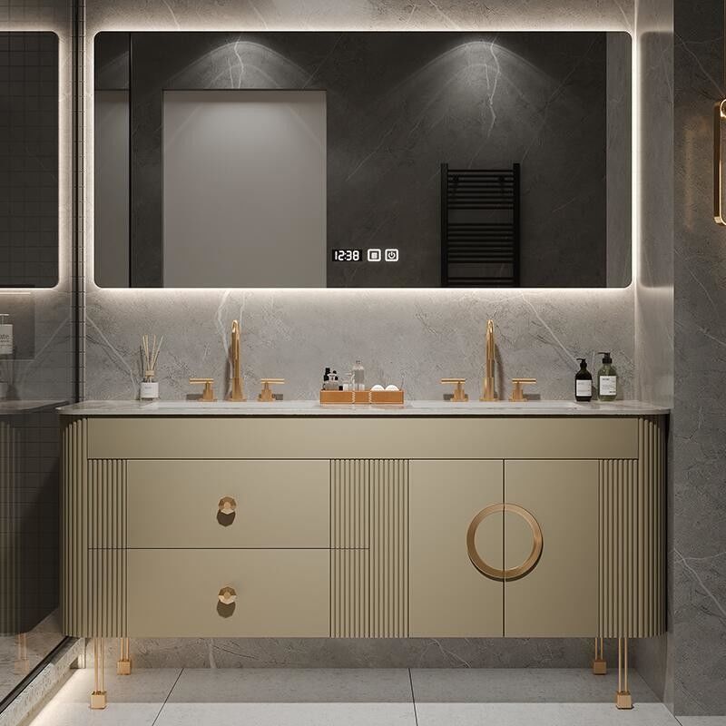 CAD/3D American Style Modern Design Floor PVC Particleboard Bathroom Vanity Cabinet with Sink