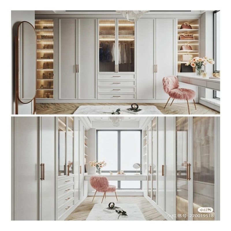 European Solid Wood Walk In Closet Cabinets Customized for Home Bedroom Set Furniture