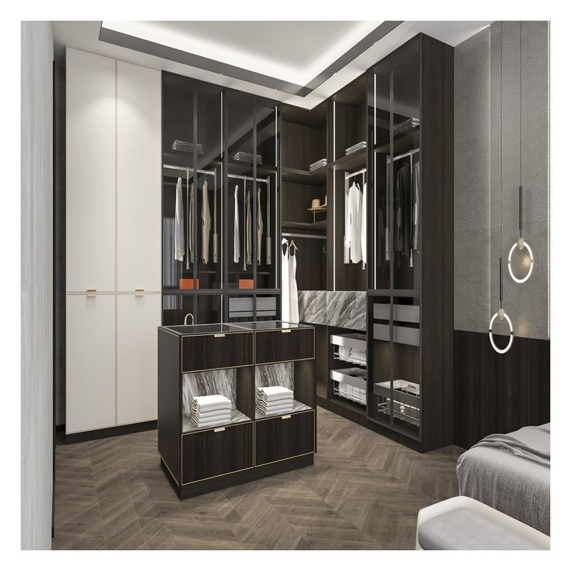 Customized Wooden Modern Walk In Wardrobe with High End Lacquer Panel Storage Solution