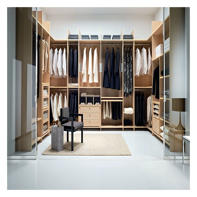Customized Wooden Modern Walk In Wardrobe with High End Lacquer Panel Storage Solution