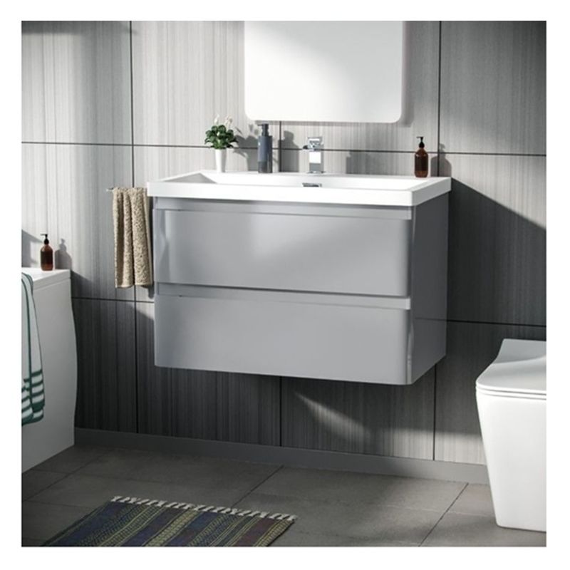 Solid Wood Round Suspended Bathroom Vanity with Sink and Small Format Glossy Finish