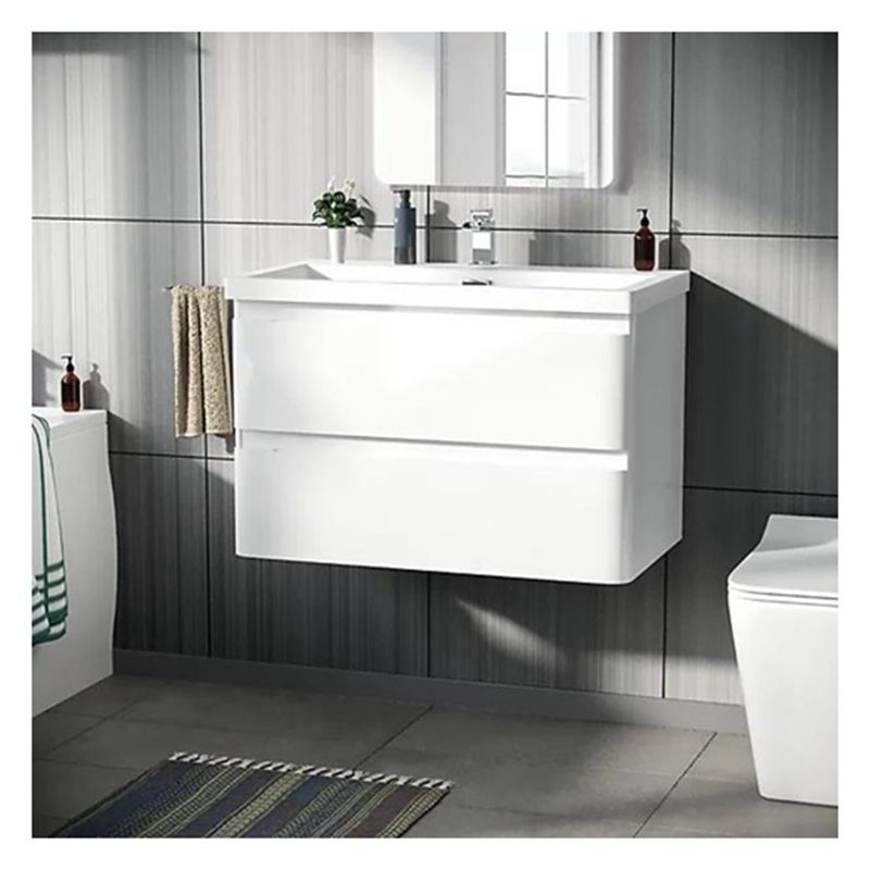 Solid Wood Round Suspended Bathroom Vanity with Sink and Small Format Glossy Finish