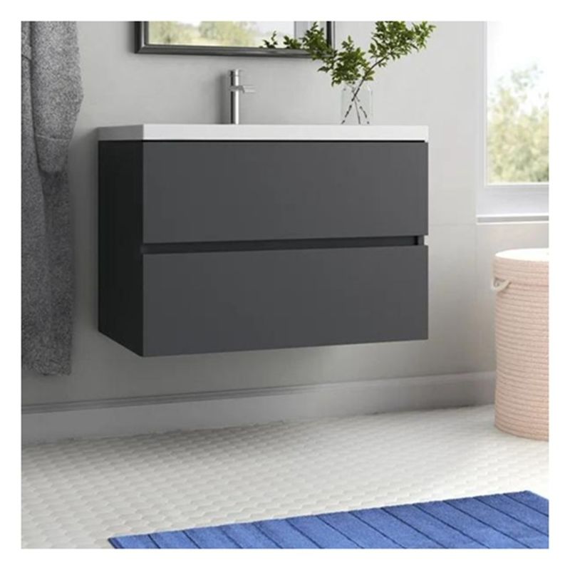 Solid Wood Round Suspended Bathroom Vanity with Sink and Small Format Glossy Finish