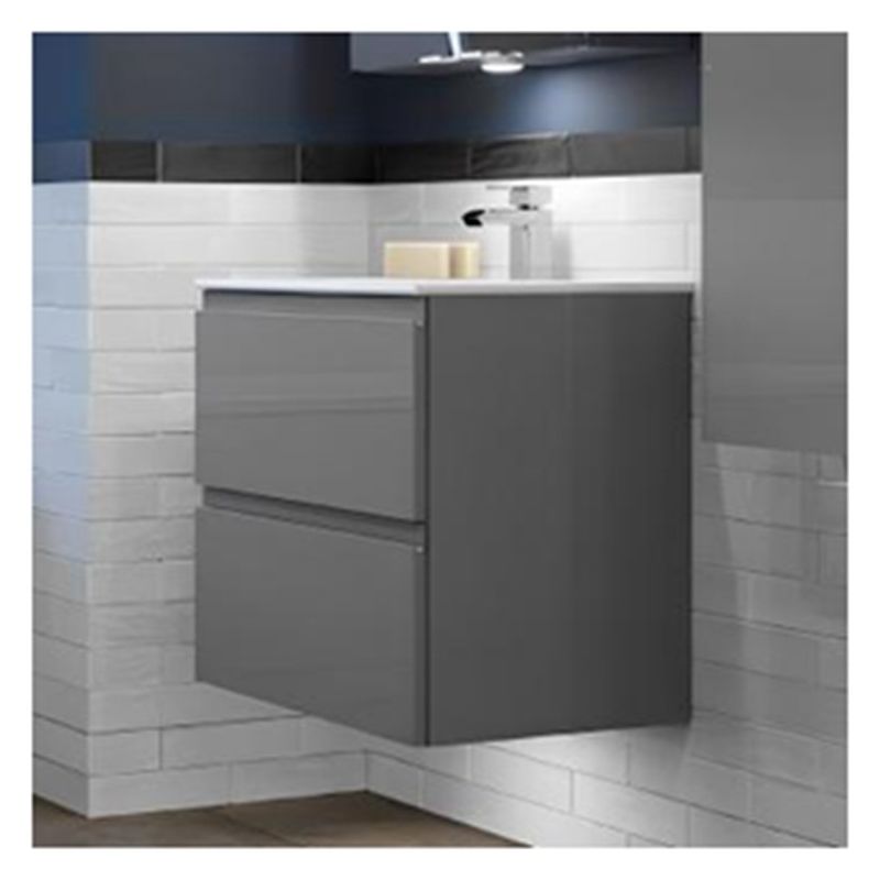 Solid Wood Round Suspended Bathroom Vanity with Sink and Small Format Glossy Finish