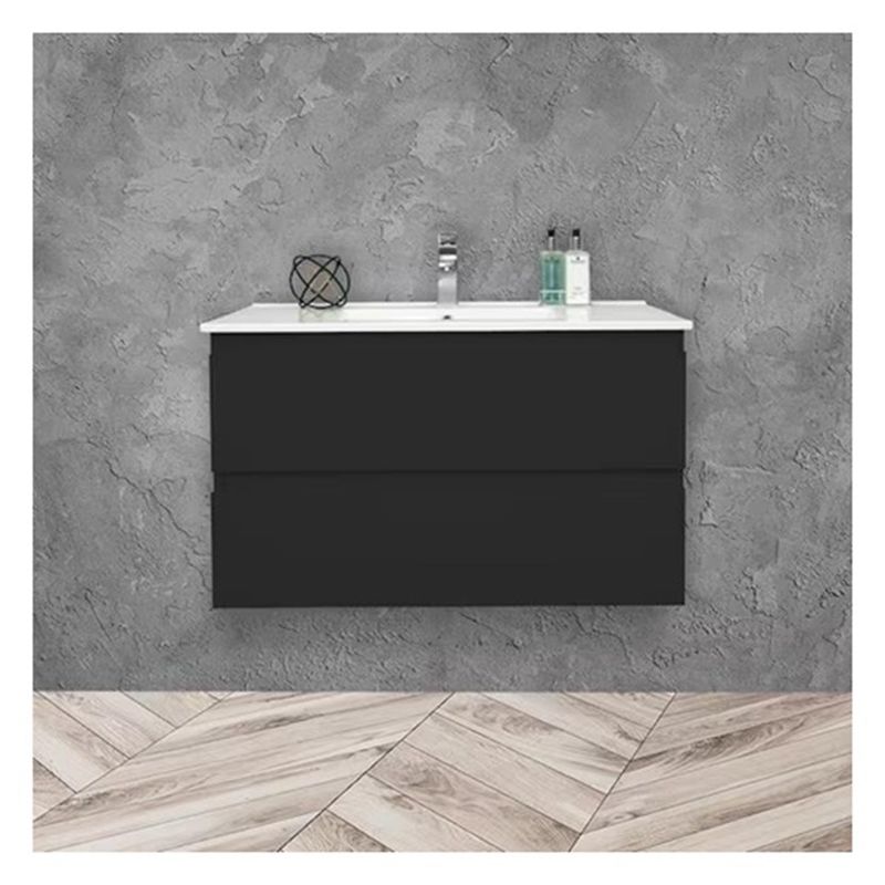 Solid Wood Round Suspended Bathroom Vanity with Sink and Small Format Glossy Finish