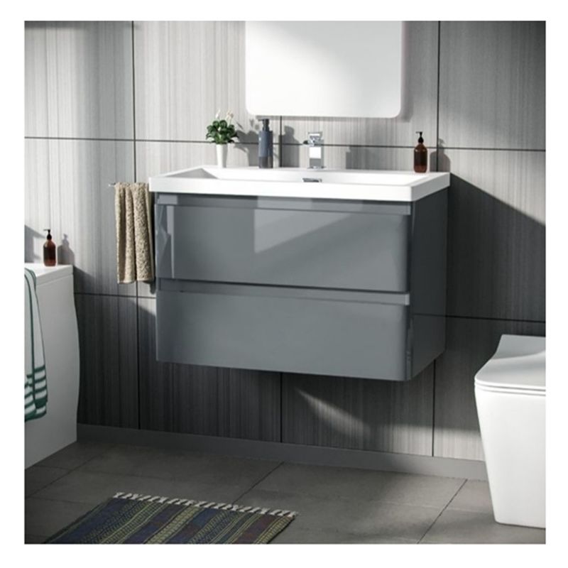 Solid Wood Round Suspended Bathroom Vanity with Sink and Small Format Glossy Finish