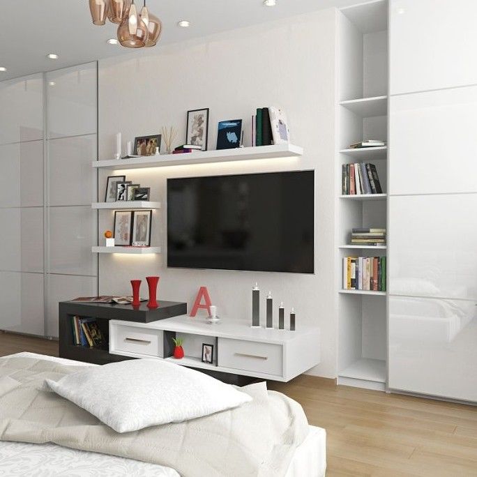 Adjustable Wooden Wall Mounted TV Stand Unit for Luxury Modern Living Room Design