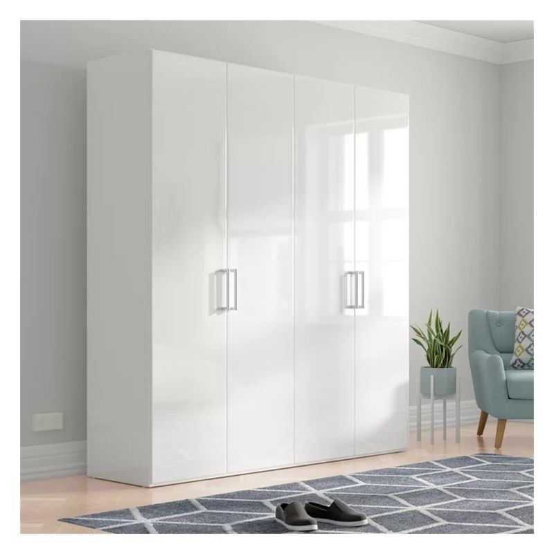 Home Furniture Glossy Acrylic Panel Solid Wood Bedroom Wardrobe with Black Glass Door