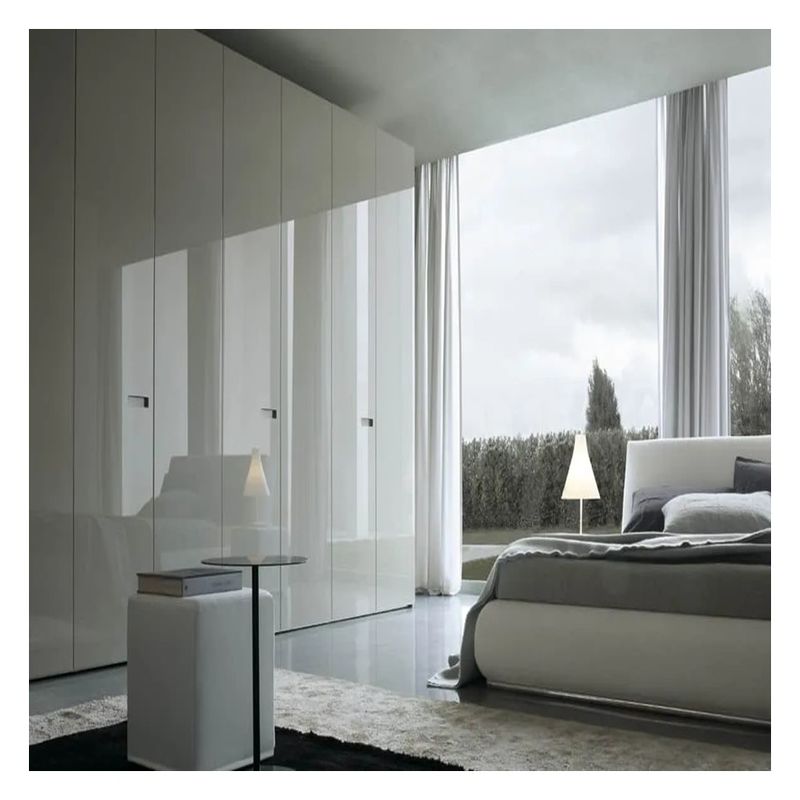Home Furniture Glossy Acrylic Panel Solid Wood Bedroom Wardrobe with Black Glass Door