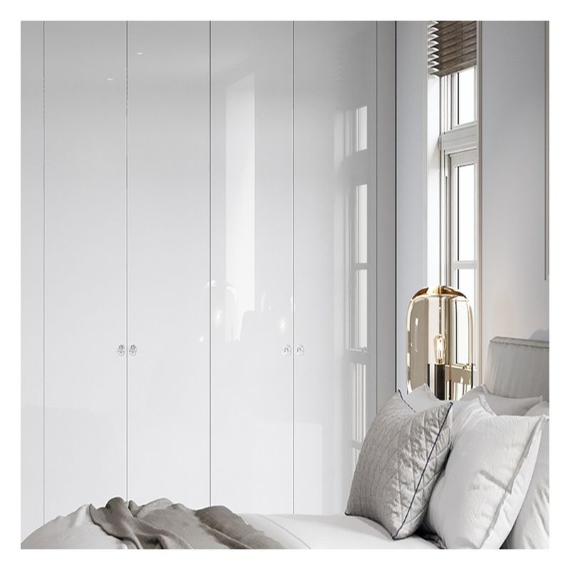 Home Furniture Glossy Acrylic Panel Solid Wood Bedroom Wardrobe with Black Glass Door