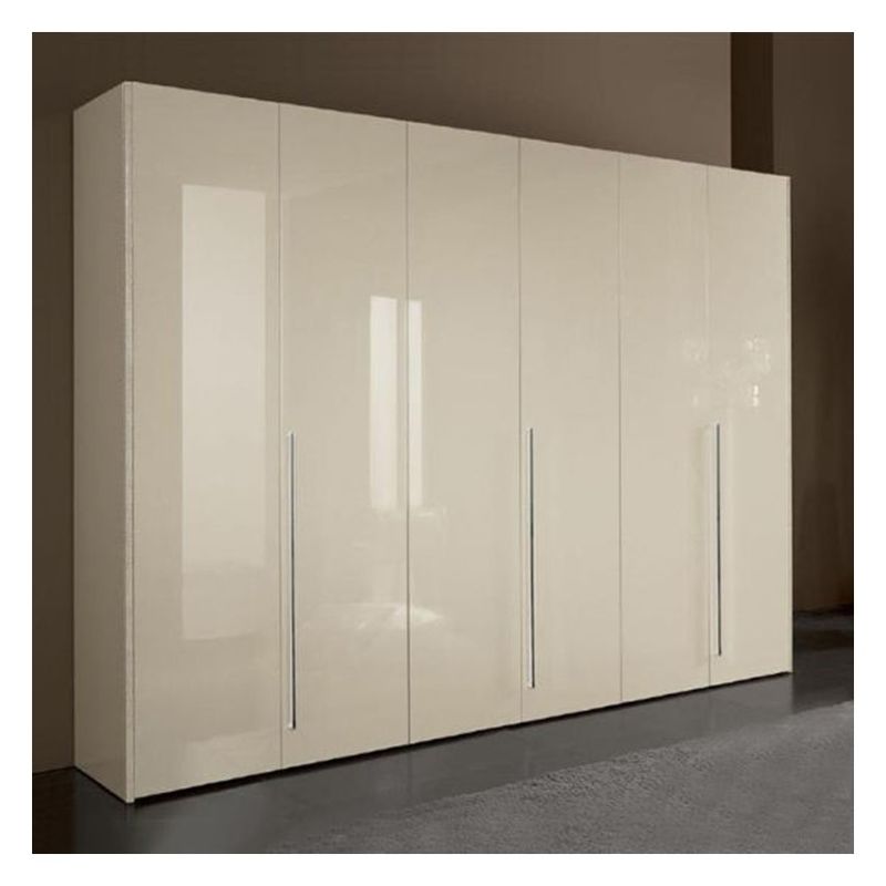Home Furniture Glossy Acrylic Panel Solid Wood Bedroom Wardrobe with Black Glass Door