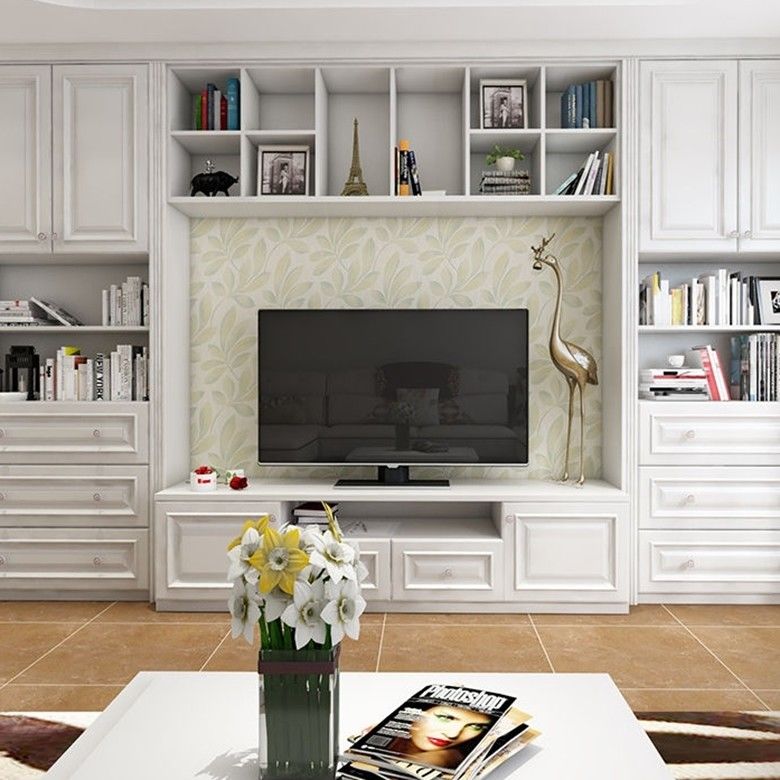 Clean Lines Whole Wall Storage Cabinet for Living Room Furniture Modern Shaker Style TV
