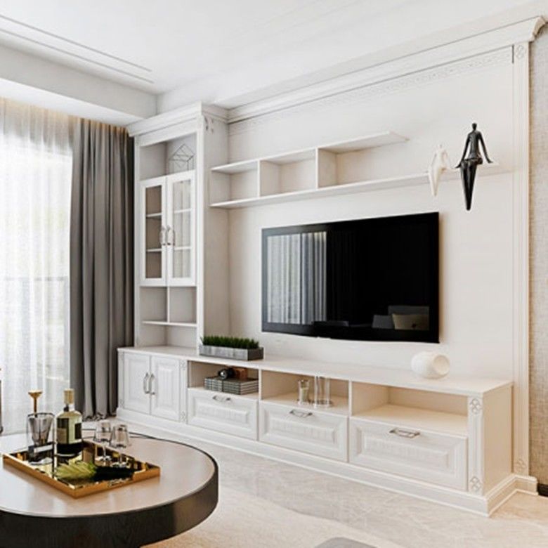 Clean Lines Whole Wall Storage Cabinet for Living Room Furniture Modern Shaker Style TV