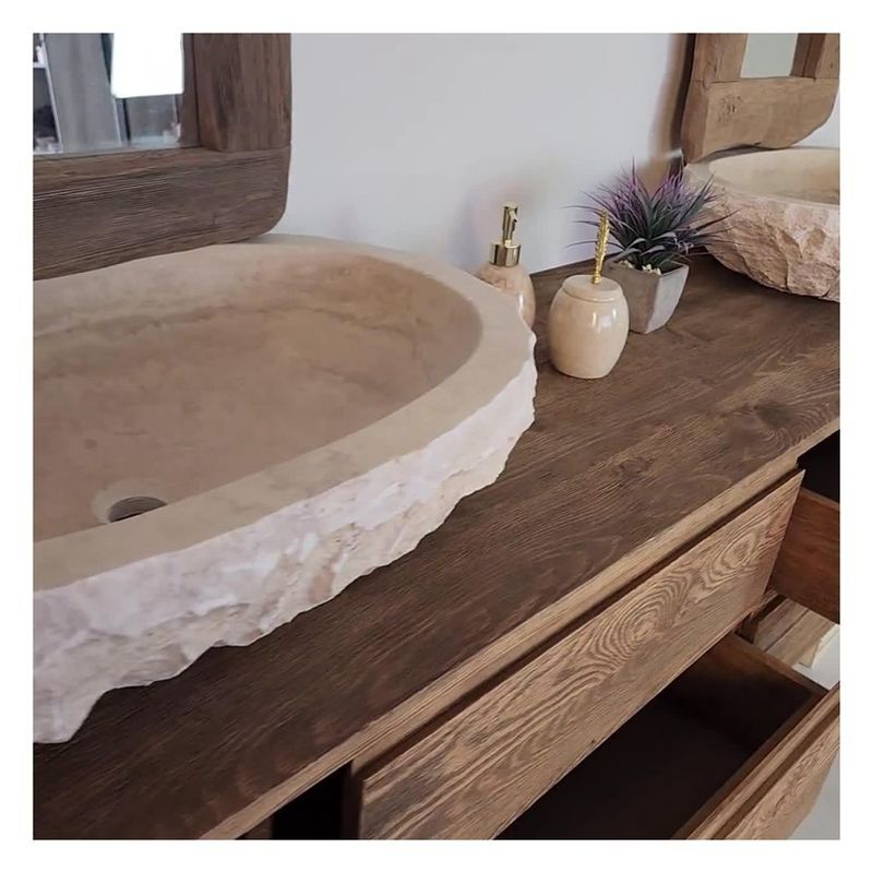 Solid Wood Countertop Bathroom Cabinet with Silver Mirror and Vintage Style Vanity