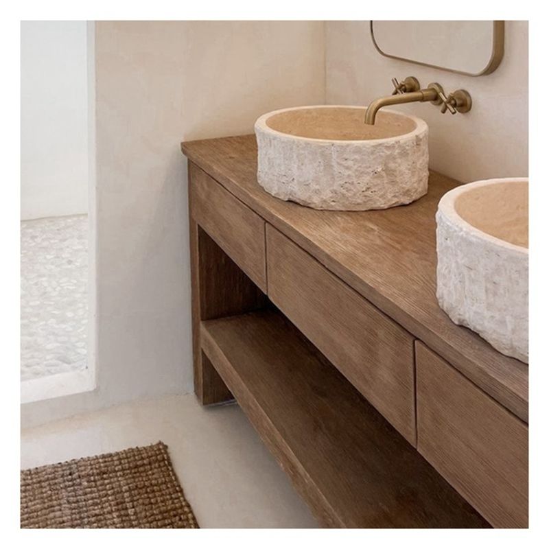 Solid Wood Countertop Bathroom Cabinet with Silver Mirror and Vintage Style Vanity