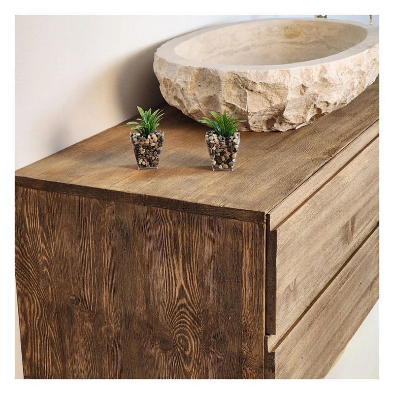 Solid Wood Countertop Bathroom Cabinet with Silver Mirror and Vintage Style Vanity