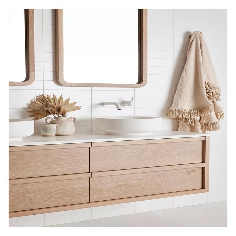 end Hotel Cherry Wood Bathroom Cabinet with Rock Slab Countertop and Double Doors