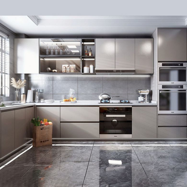 Modern High Gloss Flat Pack Kitchen Cabinet Furniture with PVC Membrane Door Panel