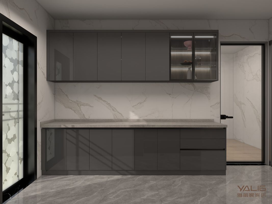 Modern High Gloss Flat Pack Kitchen Cabinet Furniture with PVC Membrane Door Panel