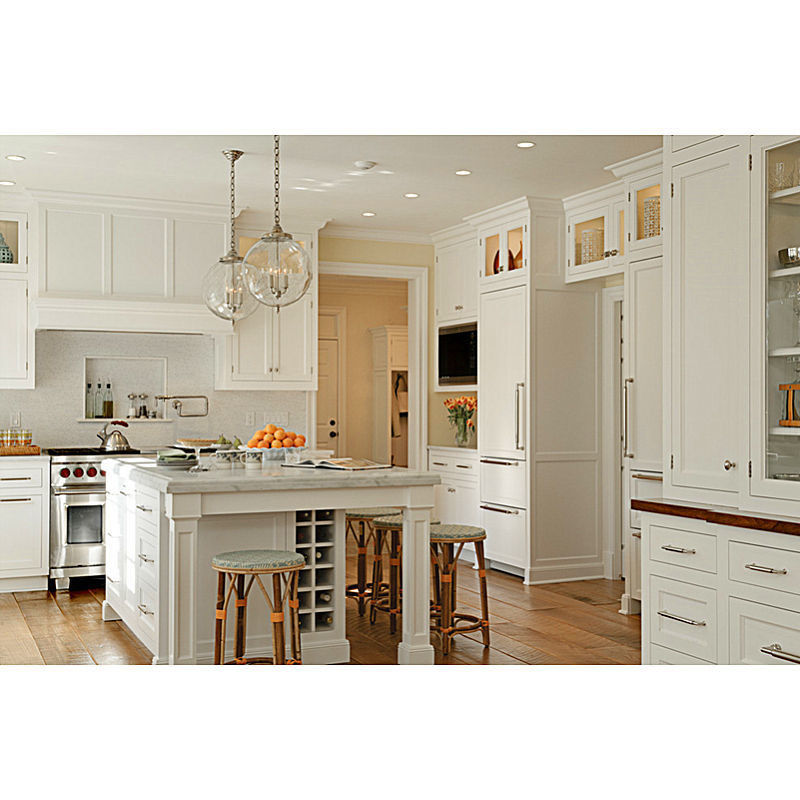 Solid Wood Fitted Carving Kitchen Cabinet Set in American Classic Gray with Flat Edge