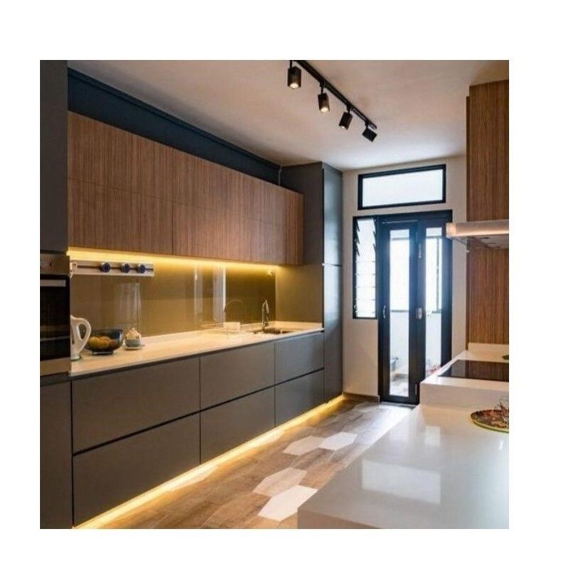 Modern Design Melamine Board Kitchen Cabinet with Customized Veneer Color Combination