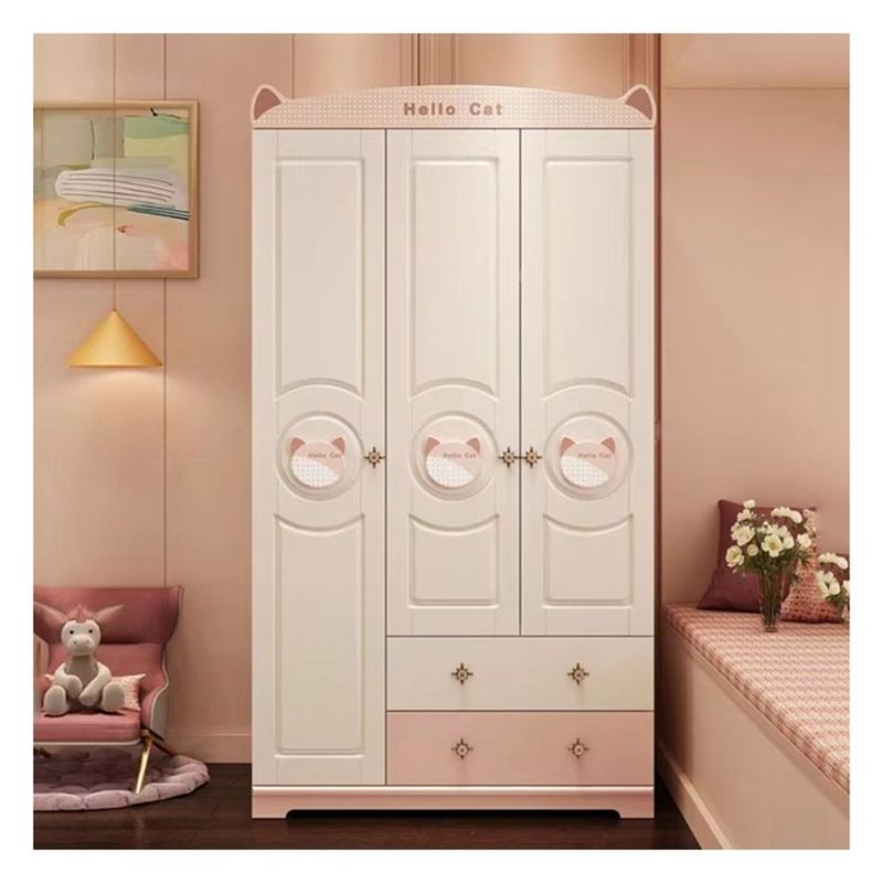 Cute Animal Decoration Solid Wood Wardrobe for Home Furniture and Eco-friendly Design