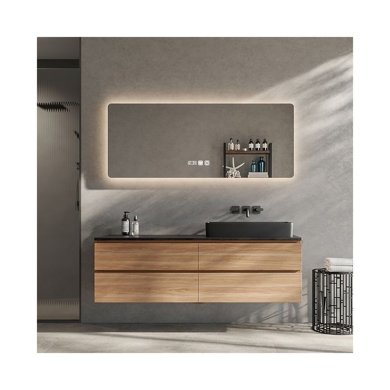 Custom Floating Bathroom Vanity Set with Sink and Lacquer Door Panel Surface Treatment