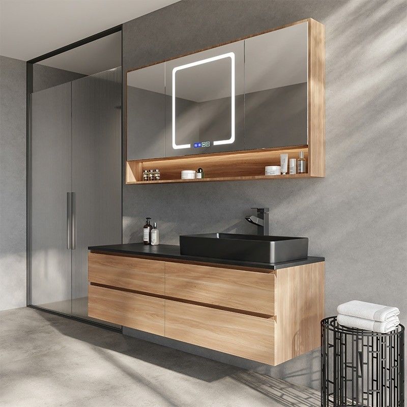 Custom Floating Bathroom Vanity Set with Sink and Lacquer Door Panel Surface Treatment