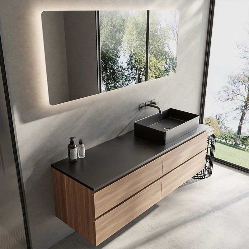 Custom Floating Bathroom Vanity Set with Sink and Lacquer Door Panel Surface Treatment