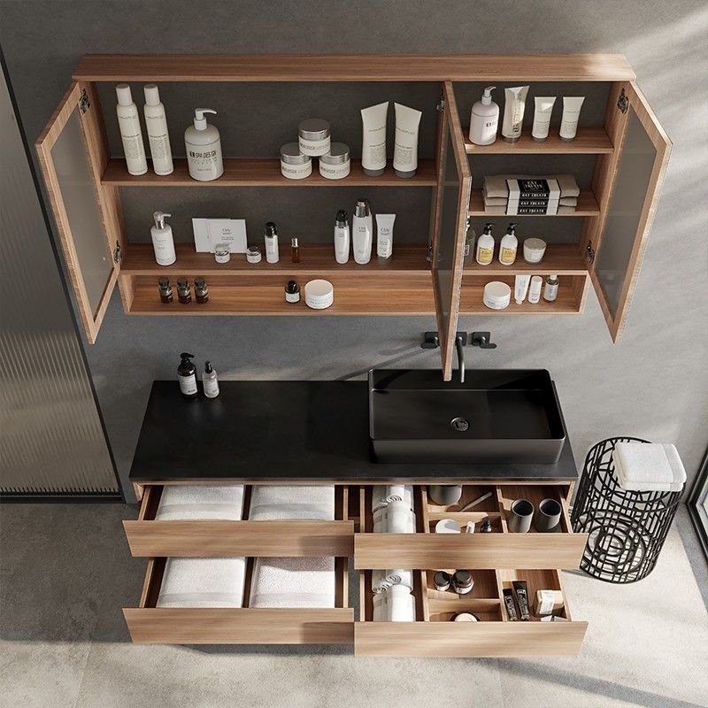 Custom Floating Bathroom Vanity Set with Sink and Lacquer Door Panel Surface Treatment