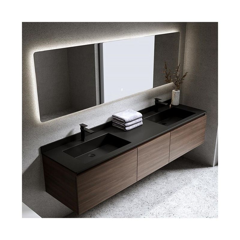 Modern Style Waterproof Custom Double Sink Wall Hung Bathroom Vanity with Silver Mirror