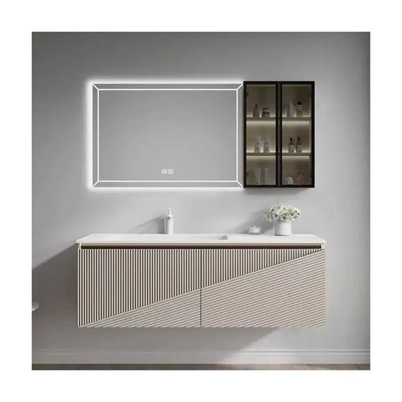 Metal Frame Wall Mounted Bathroom Cabinet Vanity Set with Double Sink and Silver Mirror