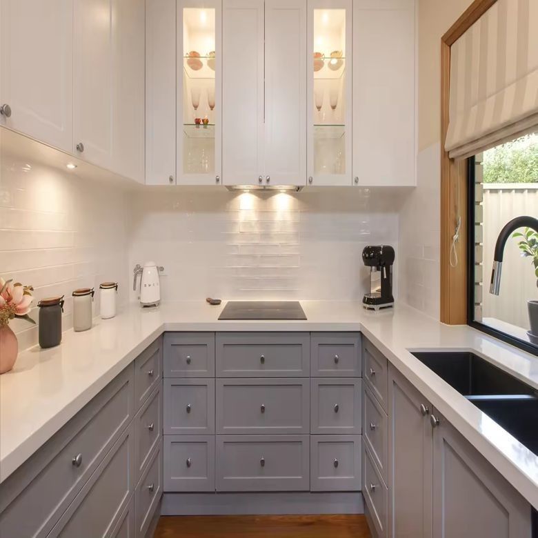 Modern White Shaker Acrylic RTA Kitchen Pantry Cabinet with Magic Corner Design Style